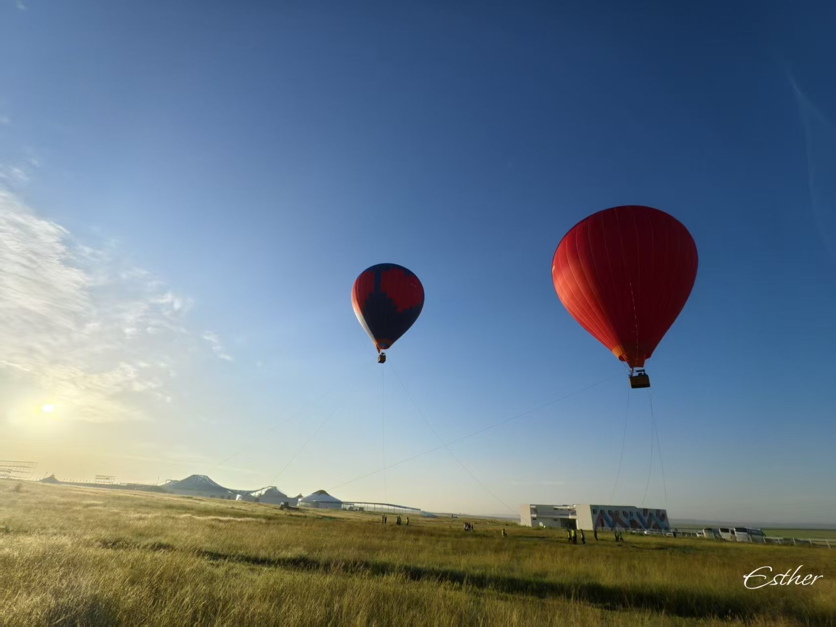 Hot-air balloons above the Inner Mongolian grassland